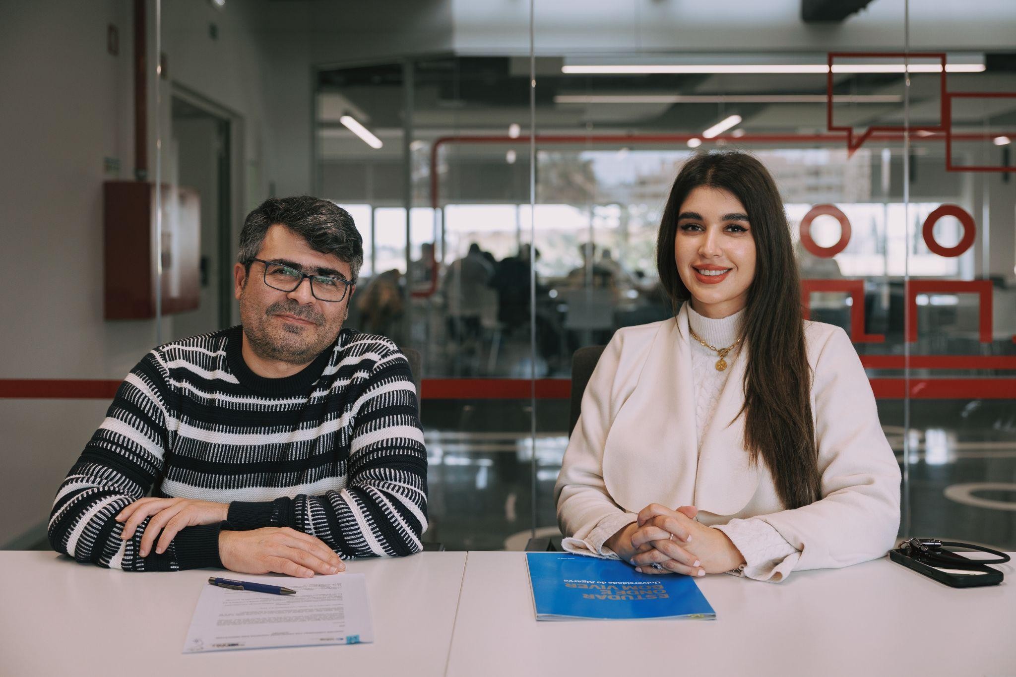Amena Khan with a colleague at the University of Algarve